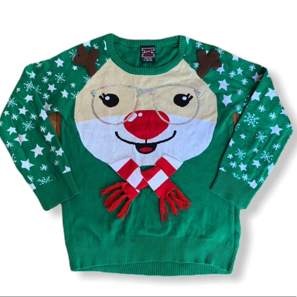 Rudolph The Red Nose Reindeer 3D Holiday Sweater Puffy Glitter